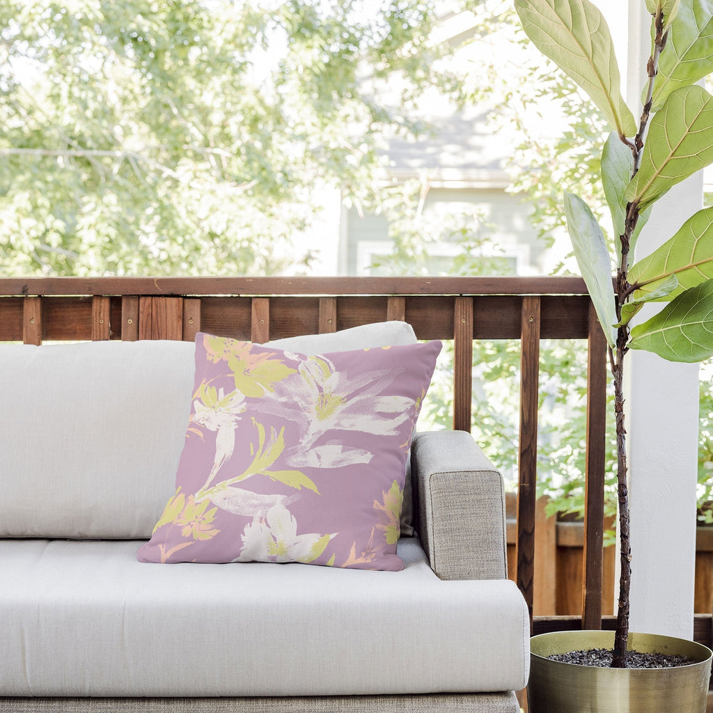 Gabriela Fuente Emma Lilac Floral Outdoor Throw Pillow