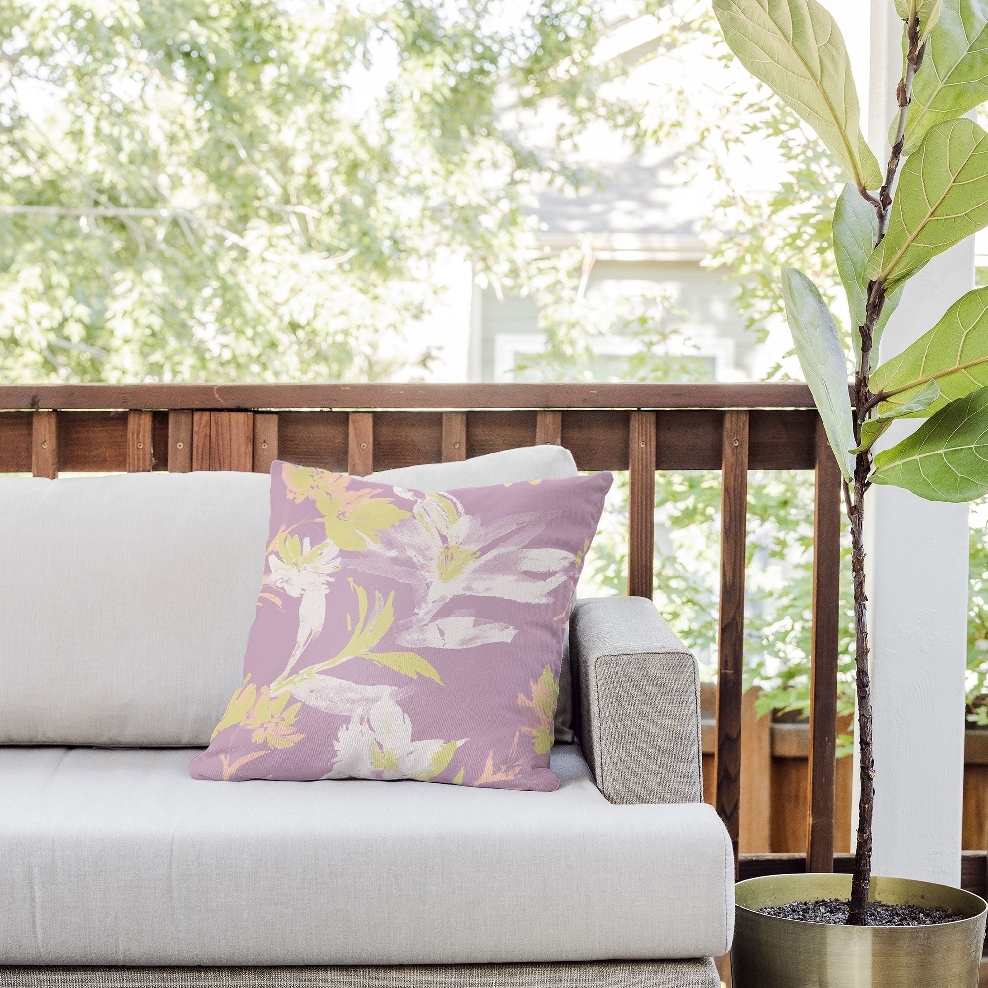 Gabriela Fuente Emma Lilac Floral Outdoor Throw Pillow