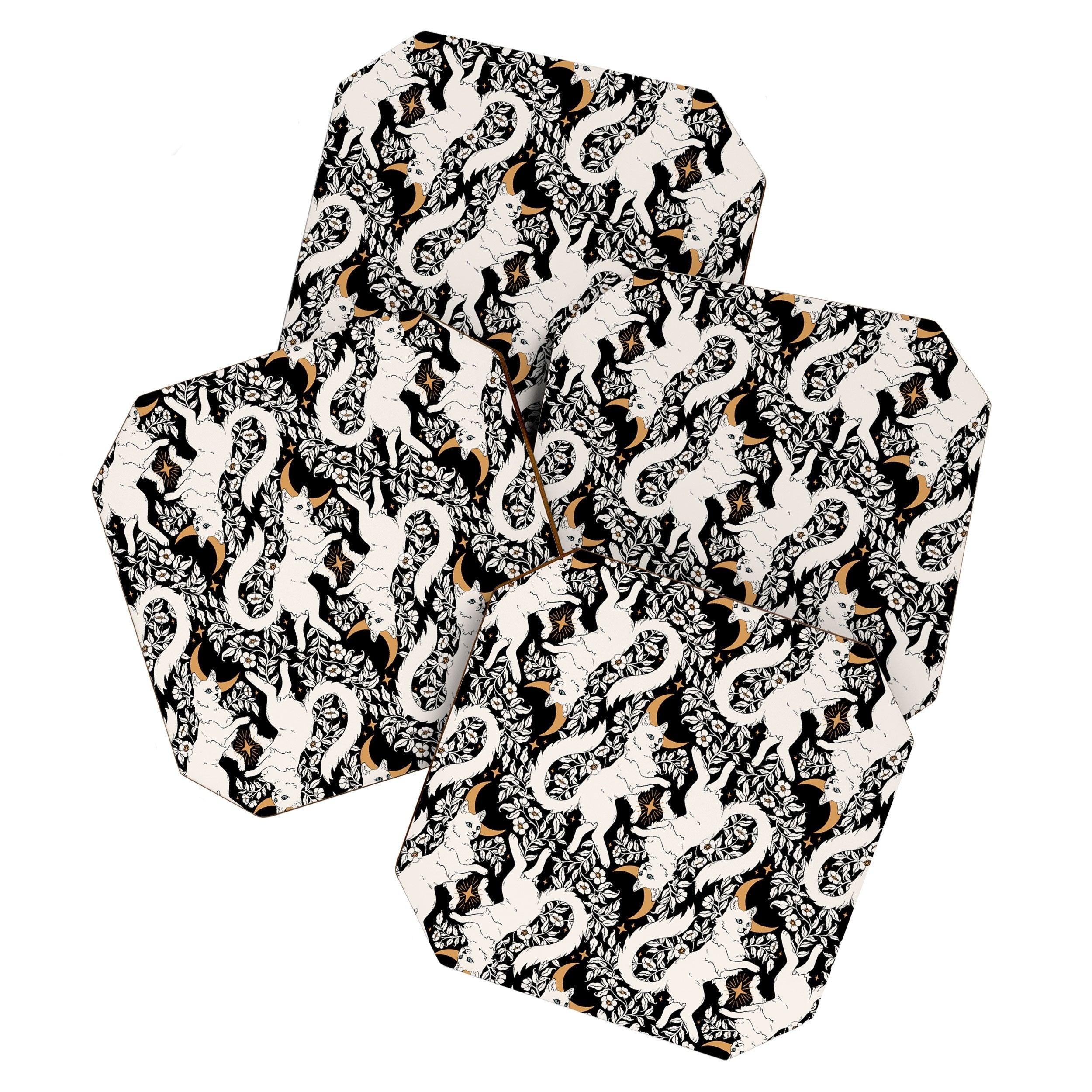 Avenie Celestial Cats Gold Coaster Set
