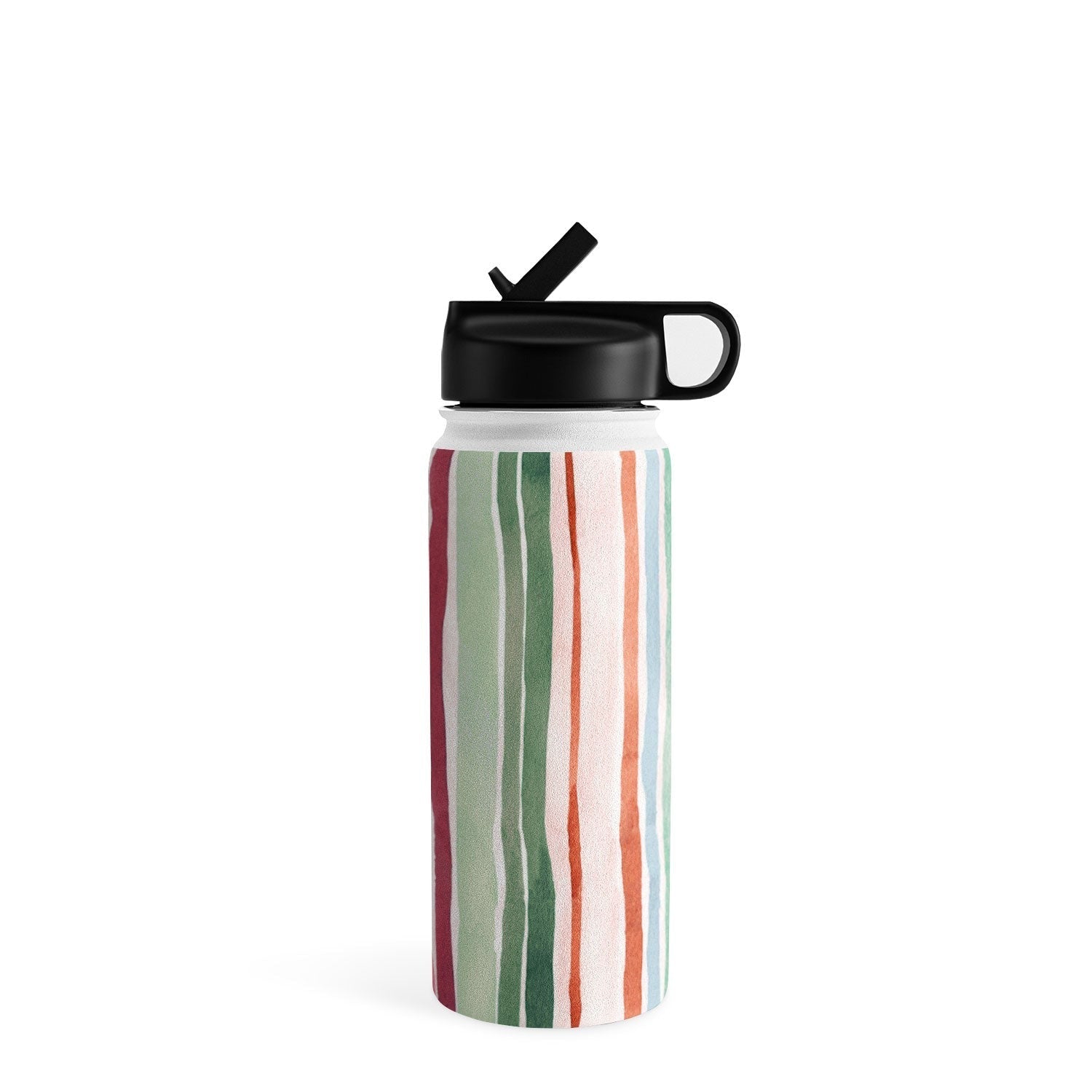 Ninola Design Botanic Retreat Watercolor Stripes Green Orange Red Water Bottle
