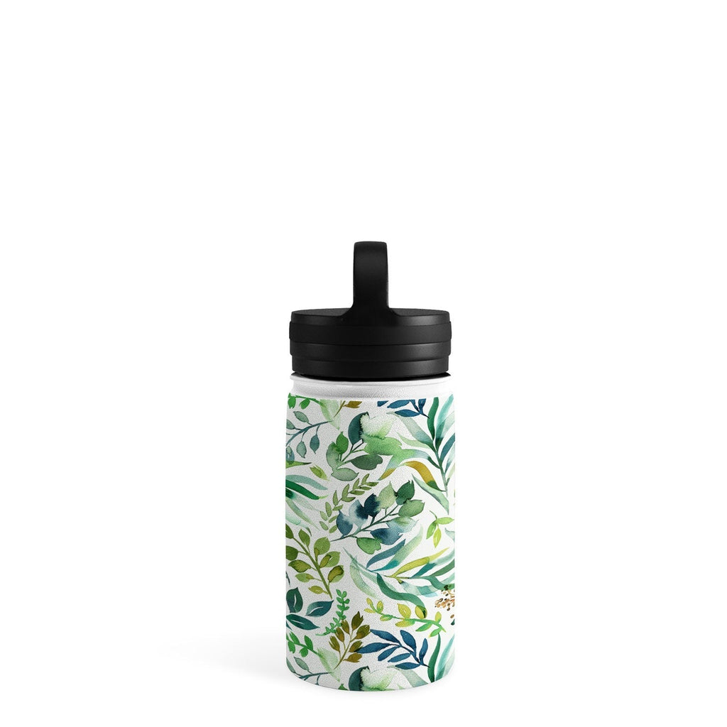 Ninola Design Botanic Retreat Loose Botanical Leaves Watercolor Green Water Bottle