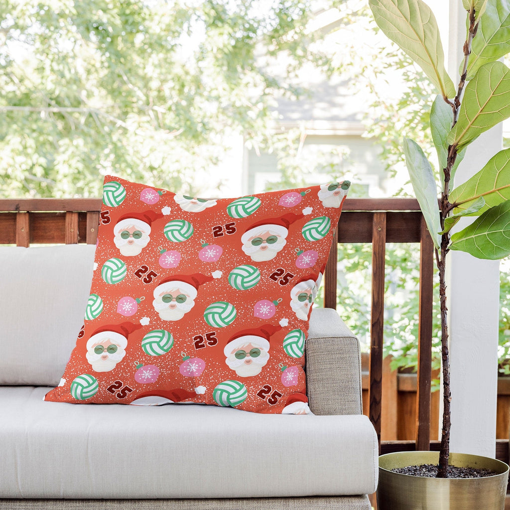 Design by Spark Sporty Volleyball Santa Outdoor Throw Pillow