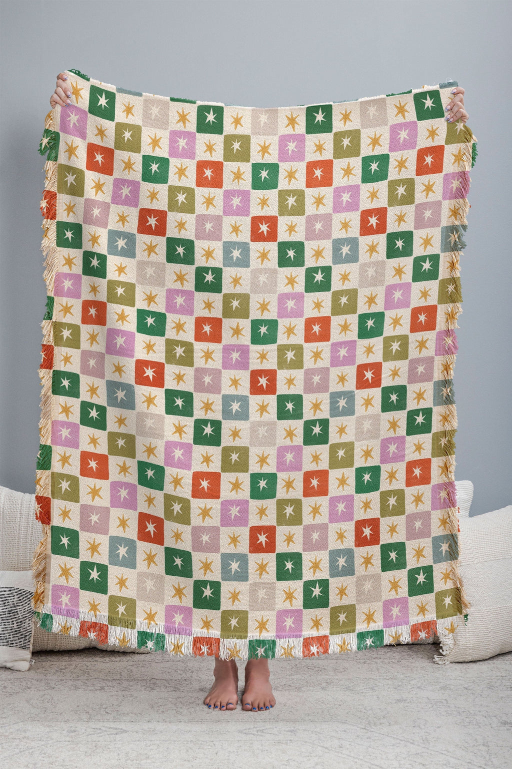 LouBruzzoni Retro Star Block Pattern Throw Blanket