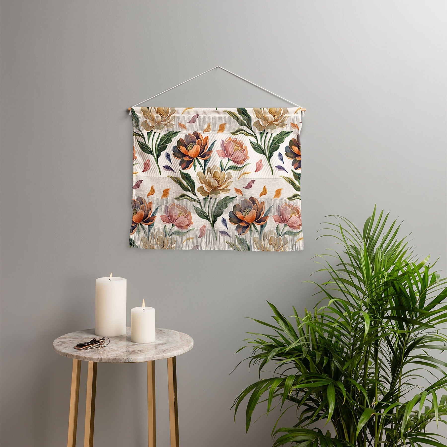 Marta Barragan Camarasa Hand Painted Peony Florals Wall Hanging Landscape