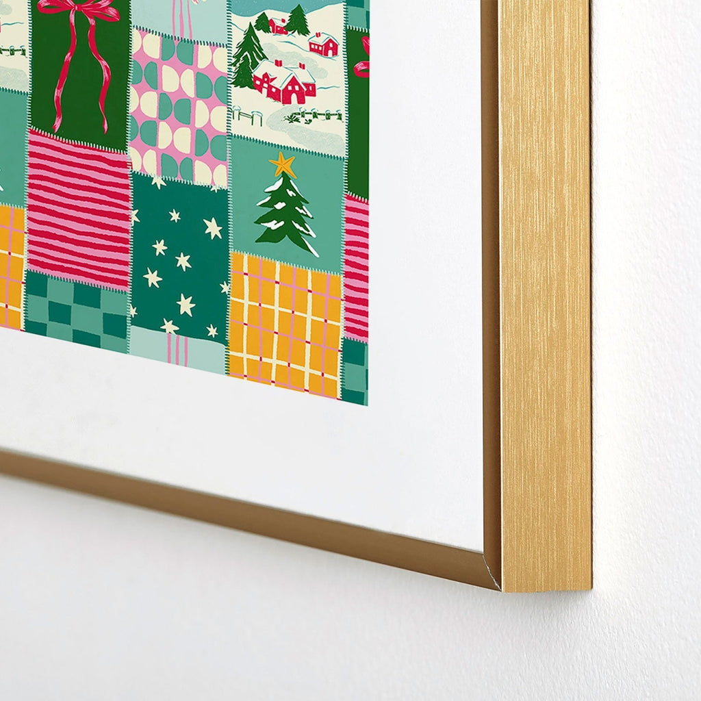 LouBruzzoni Cozy Christmas Patchwork Metal Framed Art Print