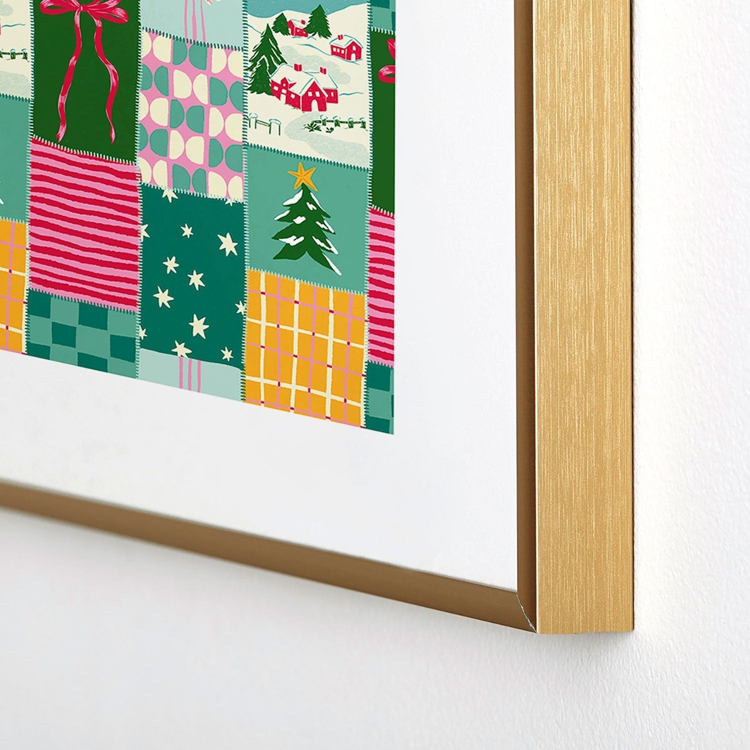 LouBruzzoni Cozy Christmas Patchwork Metal Framed Art Print