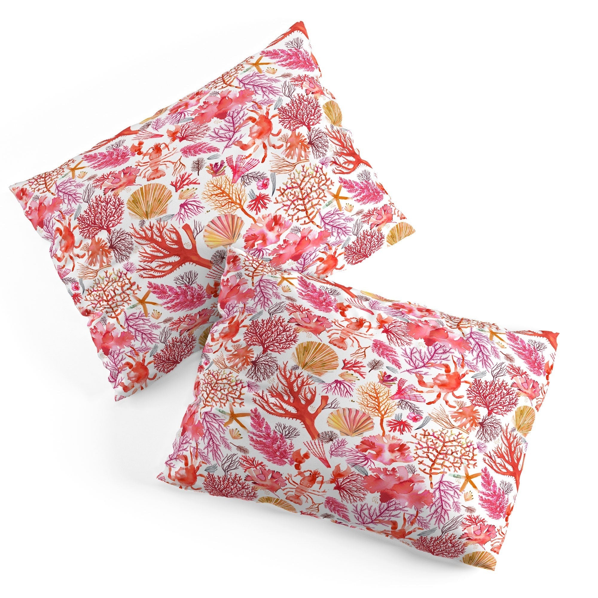 Ninola Design Botanic Retreat Coral Reef Crab Lobster Red Pillow Shams