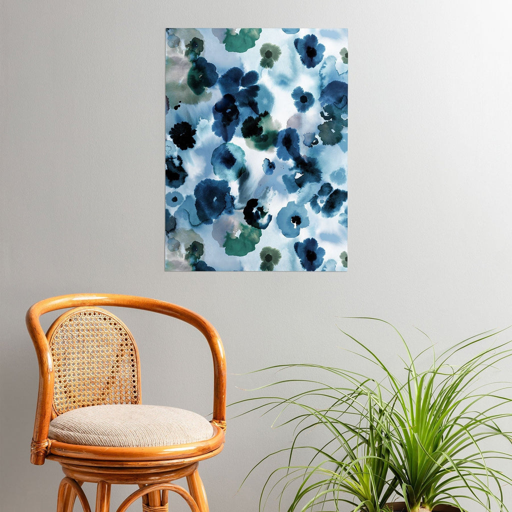 Ninola Design Botanic Retreat Ombre Abstract Watercolor Flowers Blue Navy Poster