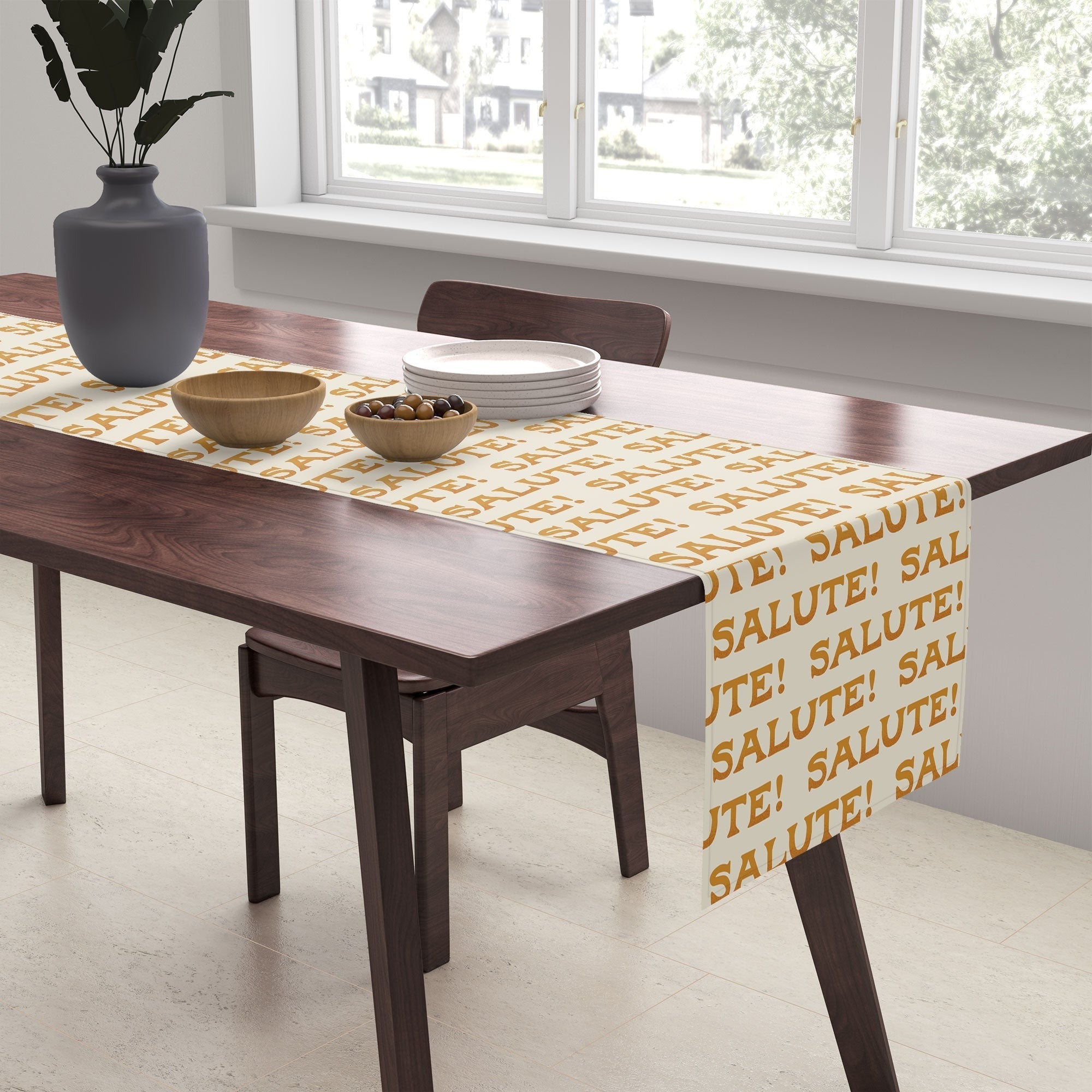Jessica Molina Salute Gold Pattern on Cream Table Runner