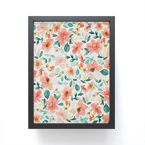 Ninola Design Botanic Retreat Tropical Whimsical Flowers Coral Green Framed Mini Art Print