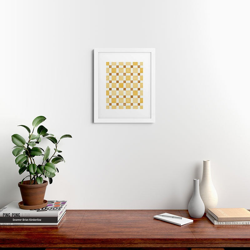 Ninola Design Everyday Artifact Checker Mosaic Tiles Geometry Yellow Framed Art Print