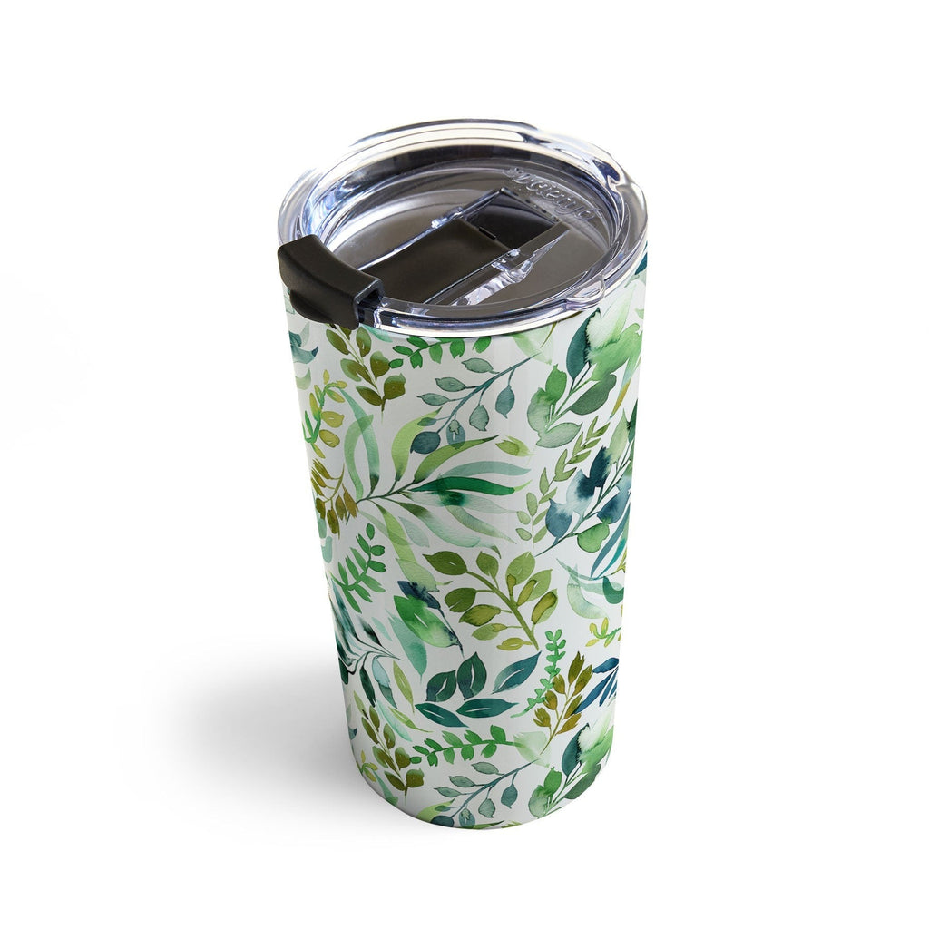 Ninola Design Botanic Retreat Loose Botanical Leaves Watercolor Green Travel Mug