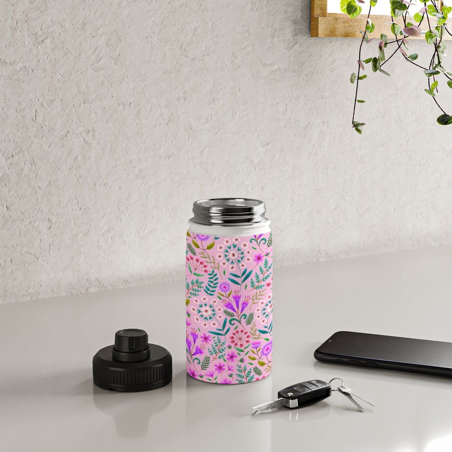 Pimlada Phuapradit Ditsy Purple Floral Half Drop Water Bottle