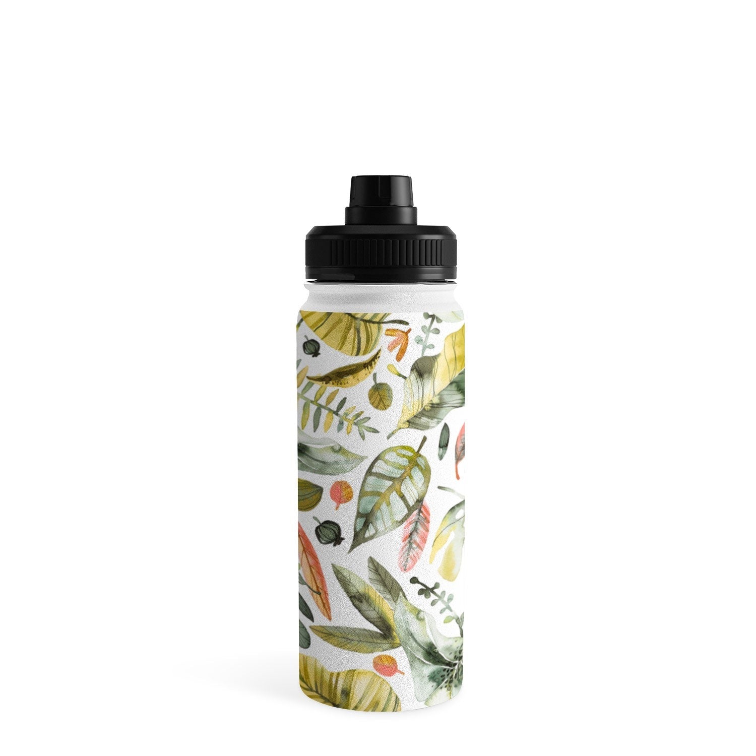 Ninola Design Botanic Retreat Tropical Jungle Leaves Botanical Green Orange Water Bottle