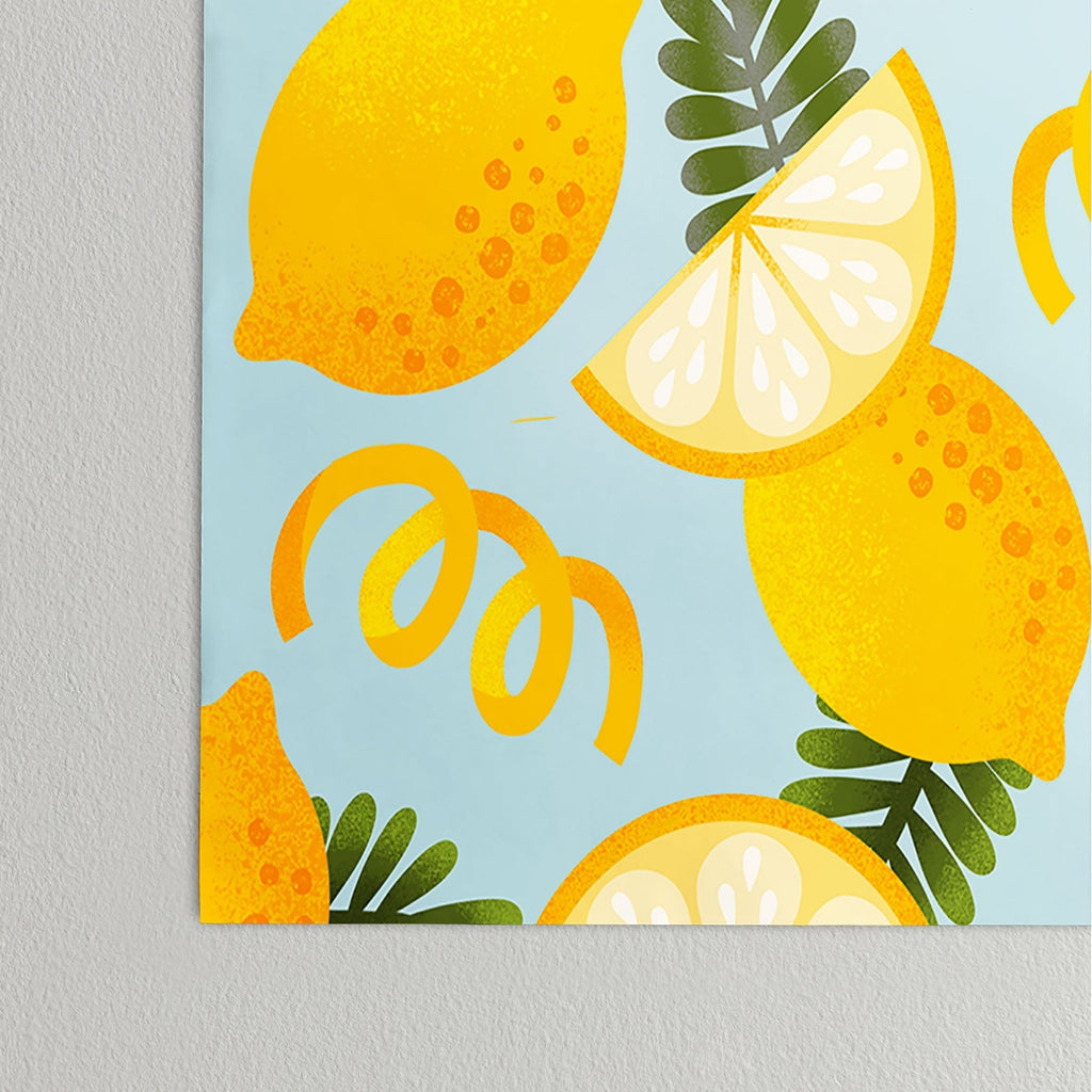 Jessica Molina Lemon Pattern on Sky Blue Poster