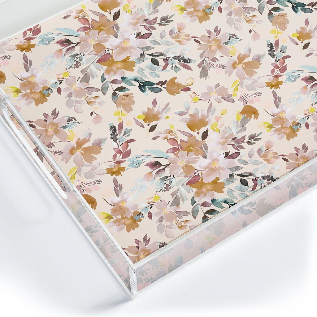 Ninola Design Botanic Retreat Floral Oleander Whimsical Soft Pink Acrylic Tray