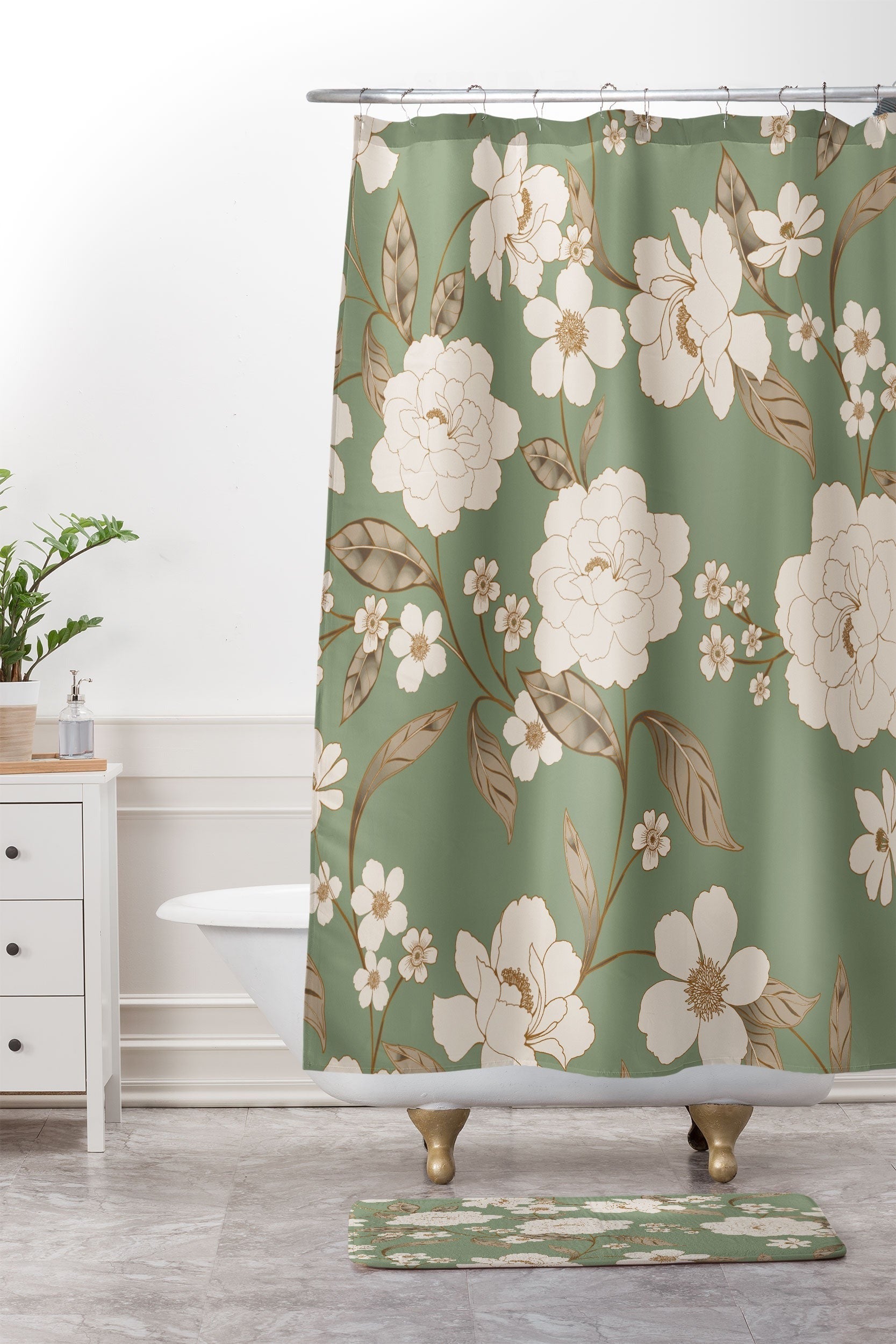 Gabriela Fuente Olive Floral Roberta Memory Foam Bath Mat