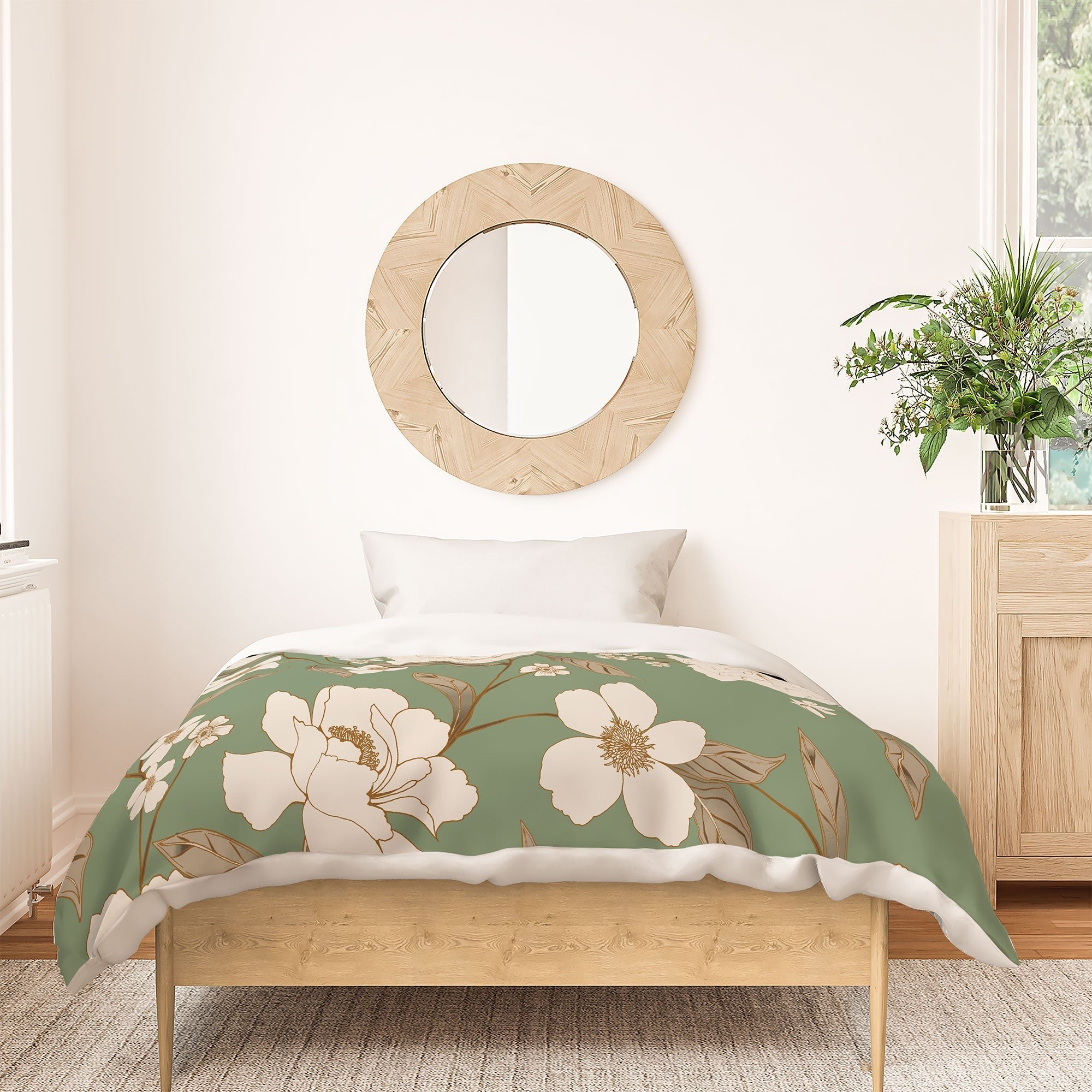 Gabriela Fuente Olive Floral Roberta Duvet Cover