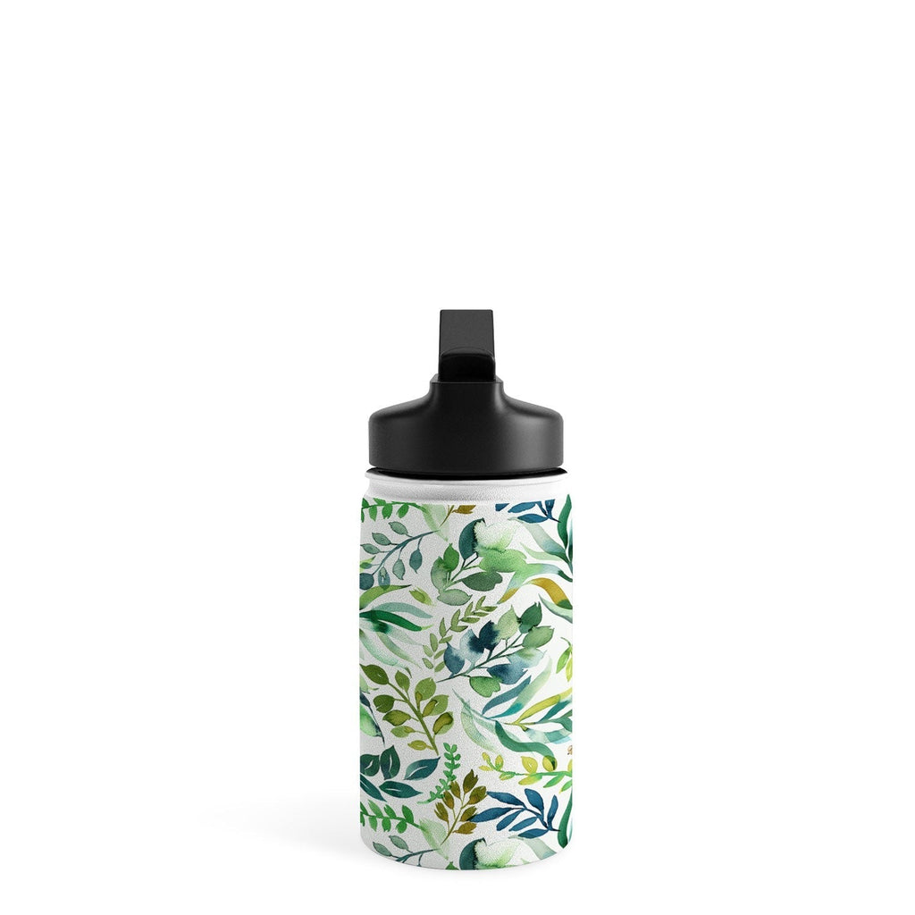 Ninola Design Botanic Retreat Loose Botanical Leaves Watercolor Green Water Bottle