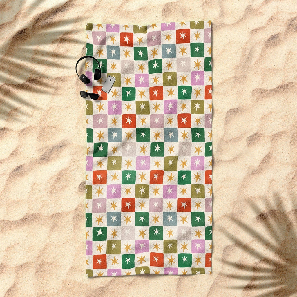 LouBruzzoni Retro Star Block Pattern Beach Towel