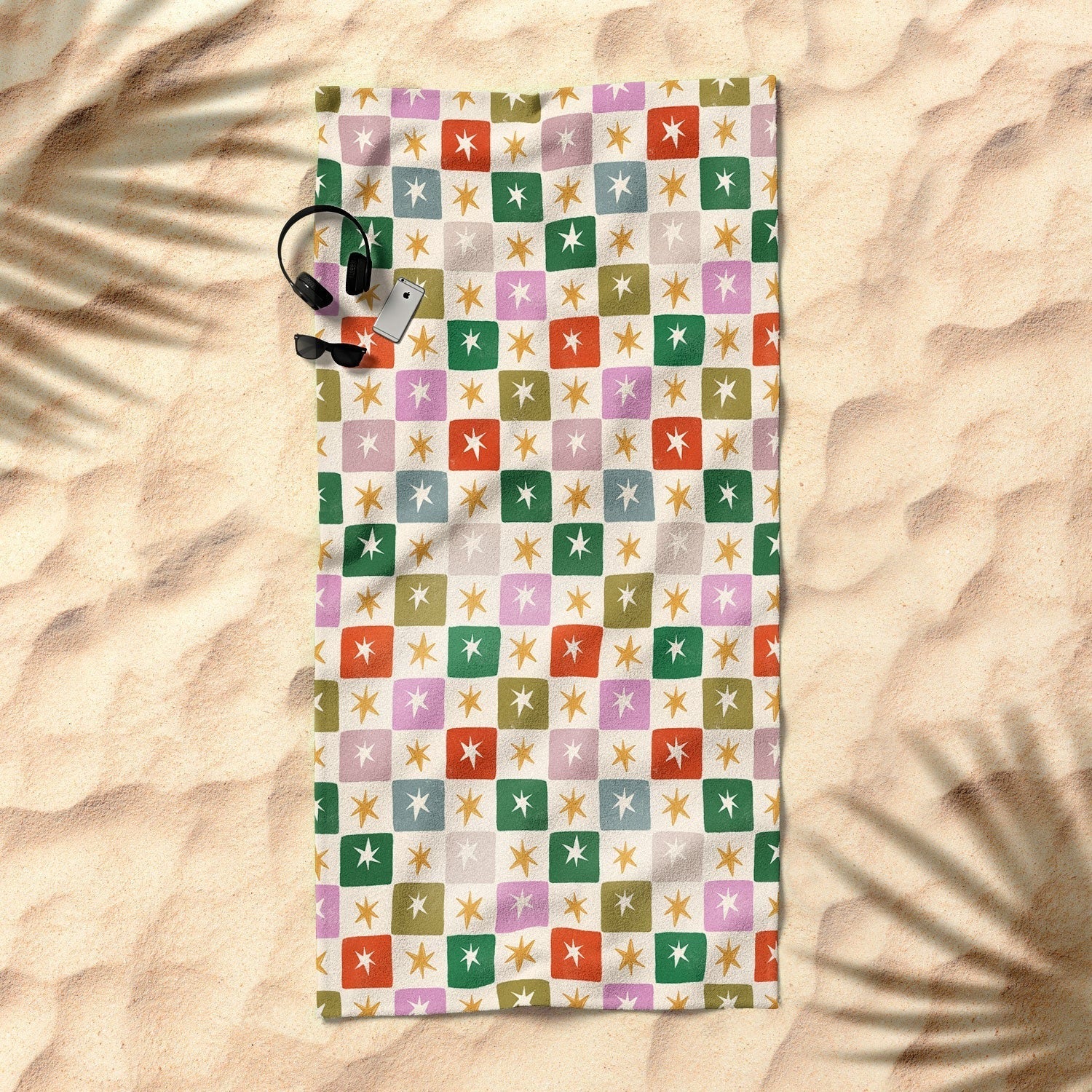 LouBruzzoni Retro Star Block Pattern Beach Towel
