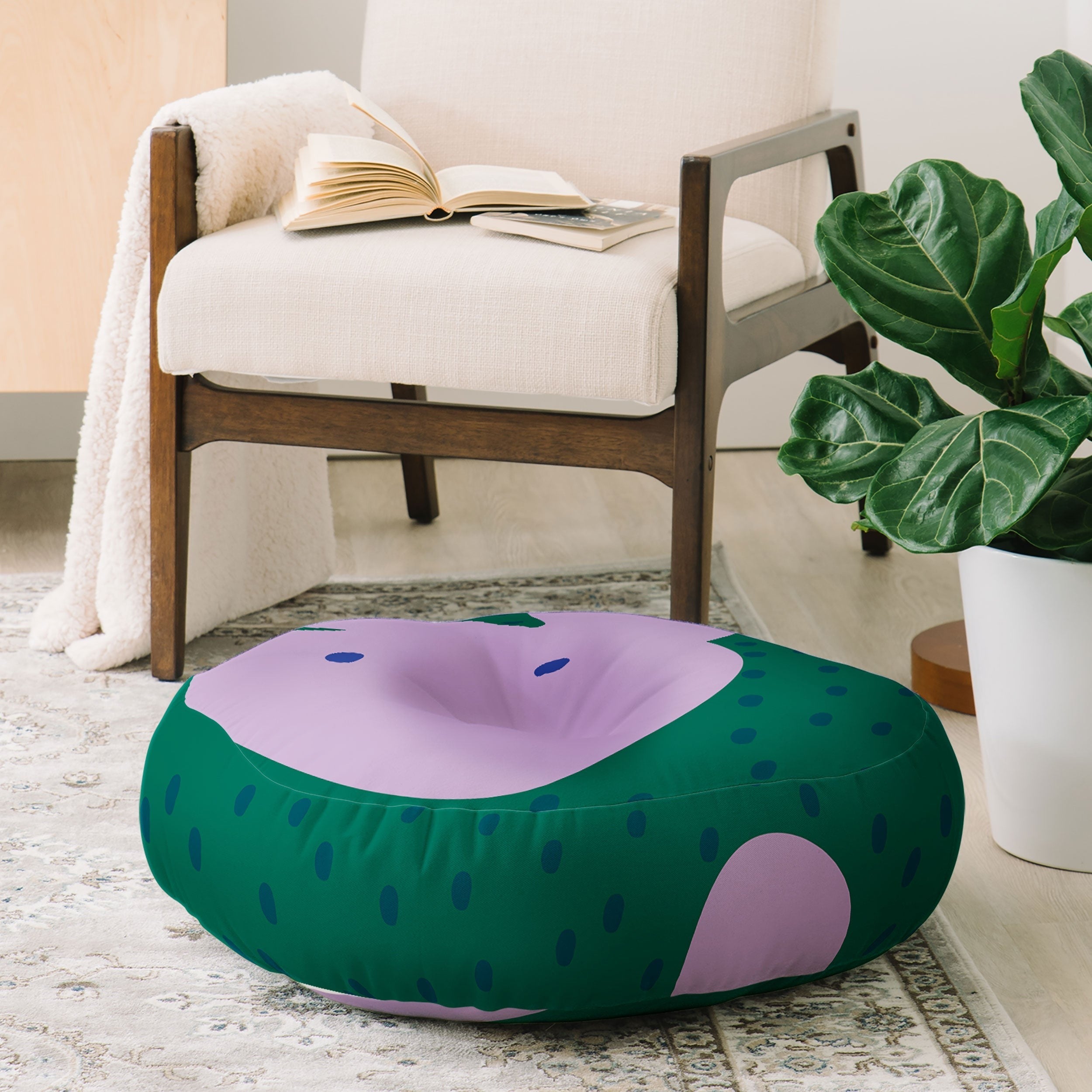 Camilla Foss Pebbles and Rabbit Floor Pillow Round