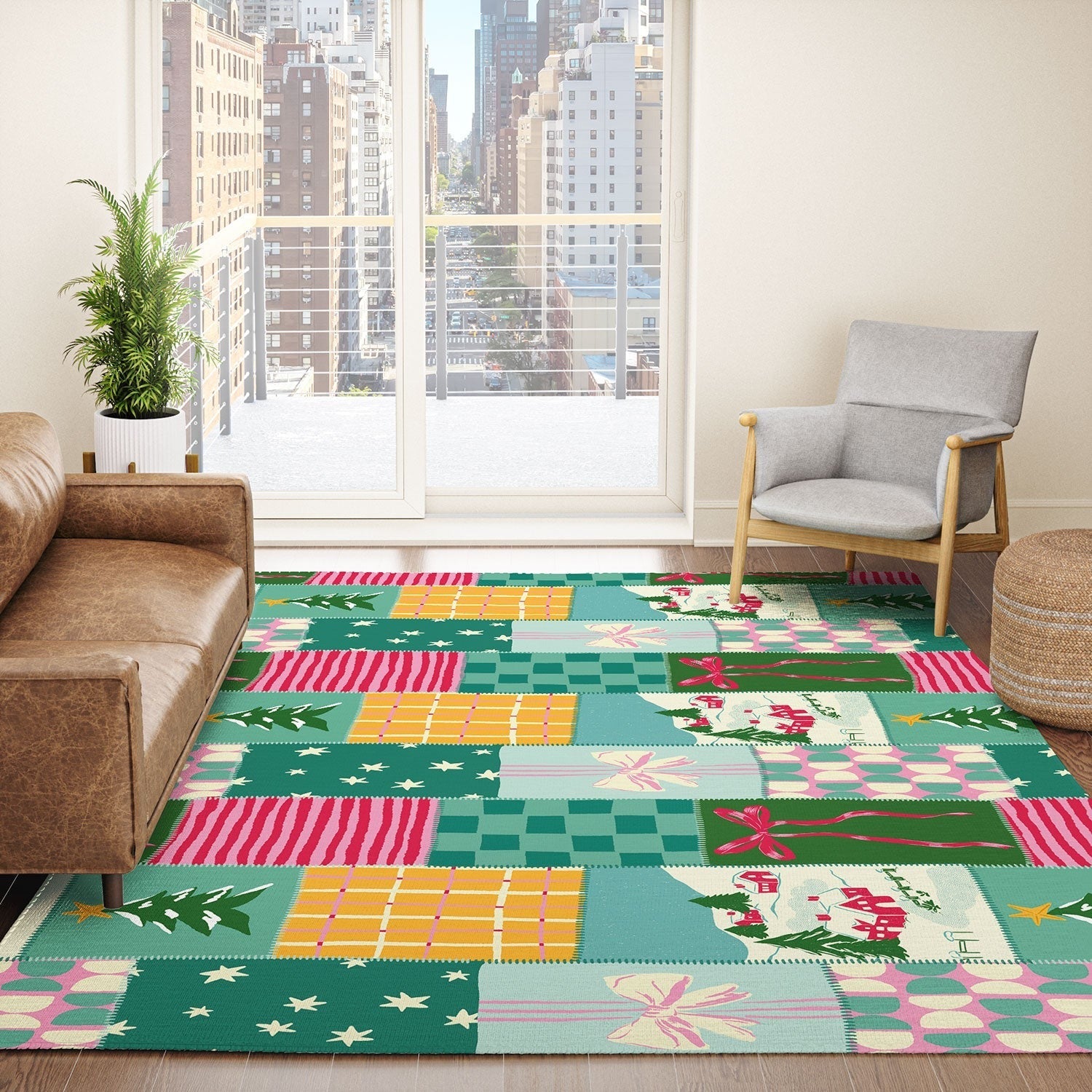 LouBruzzoni Cozy Christmas Patchwork Area Rug