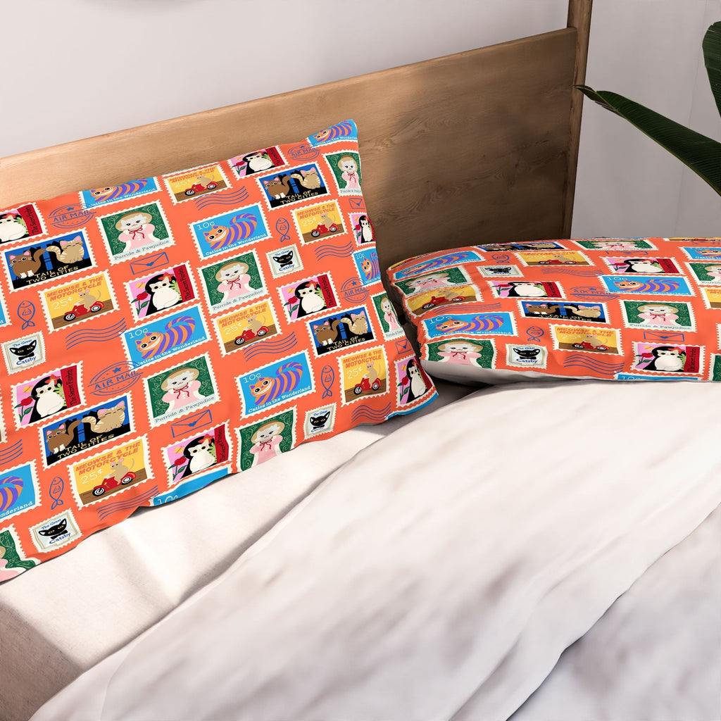 Design by Spark Classic Book Cat Stamps Pillow Shams