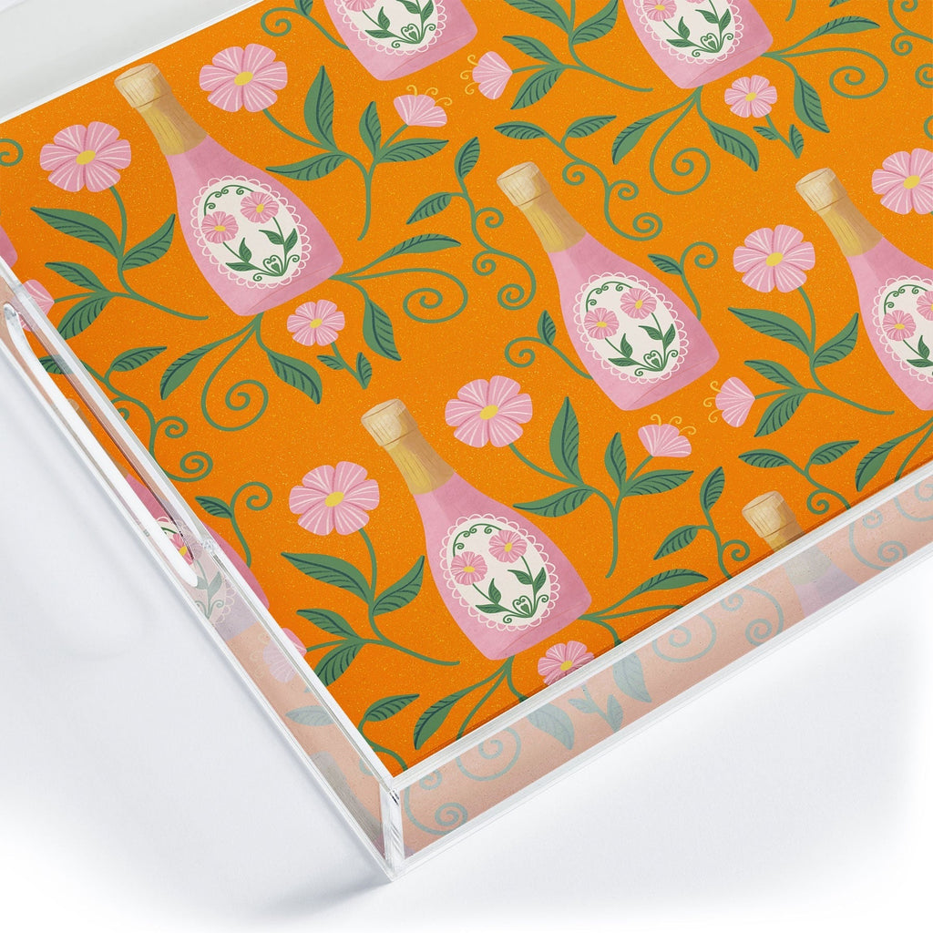 Design by Spark Rose Bubbly And Florals Acrylic Tray