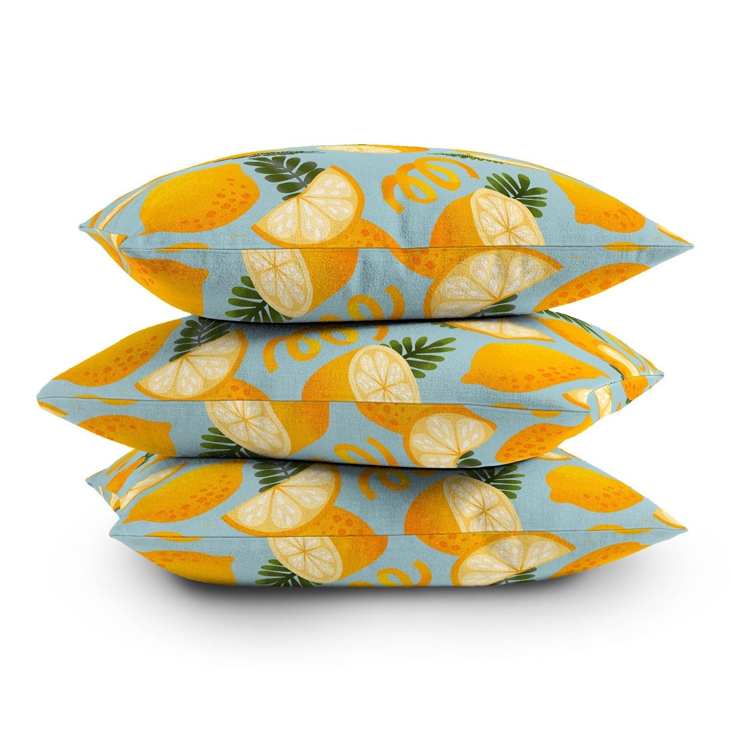 Jessica Molina Lemon Pattern on Sky Blue Outdoor Throw Pillow