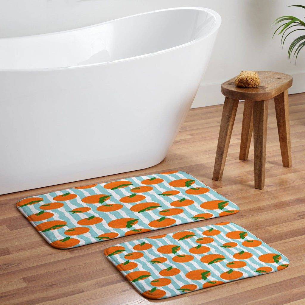Design by Spark Zesty Oranges and Stripes Memory Foam Bath Mat
