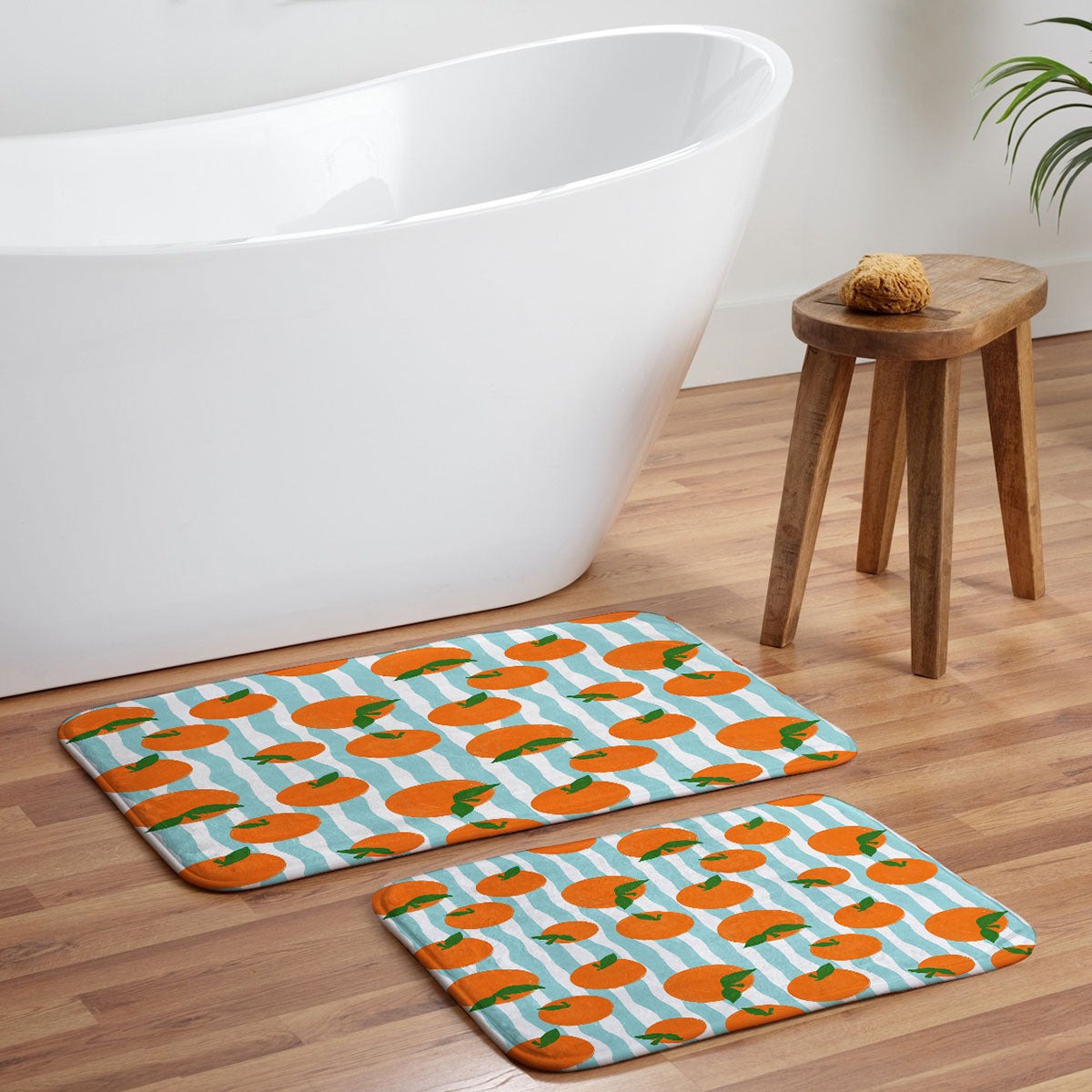 Design by Spark Zesty Oranges and Stripes Memory Foam Bath Mat