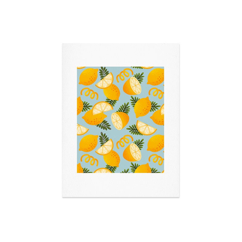 Jessica Molina Lemon Pattern on Sky Blue Art Print
