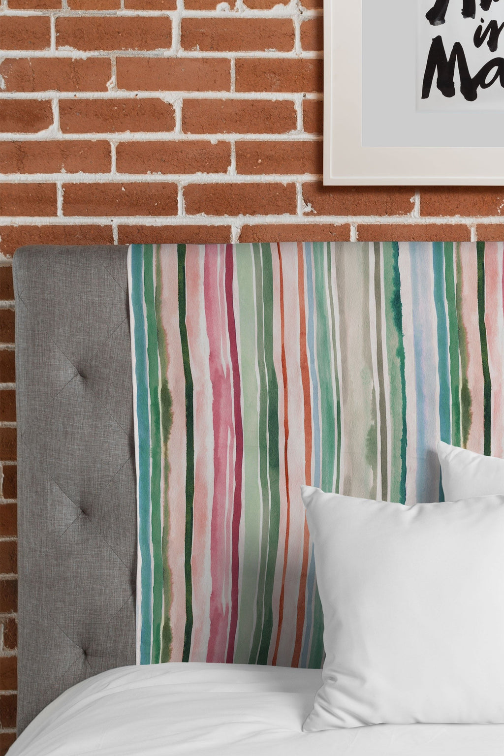 Ninola Design Botanic Retreat Watercolor Stripes Green Orange Red Tapestry