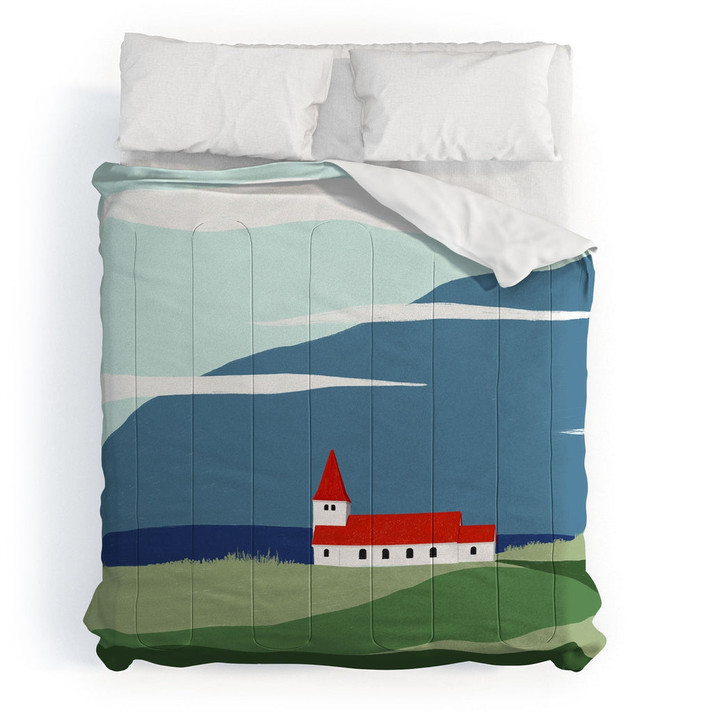 Valeria Frustaci Red roof in Iceland Comforter