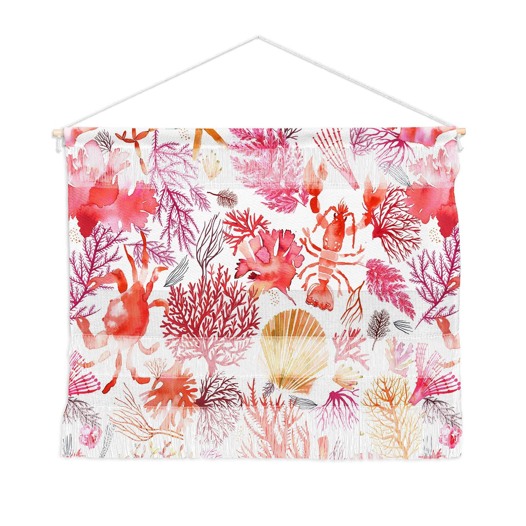 Ninola Design Botanic Retreat Coral Reef Crab Lobster Red Wall Hanging Landscape