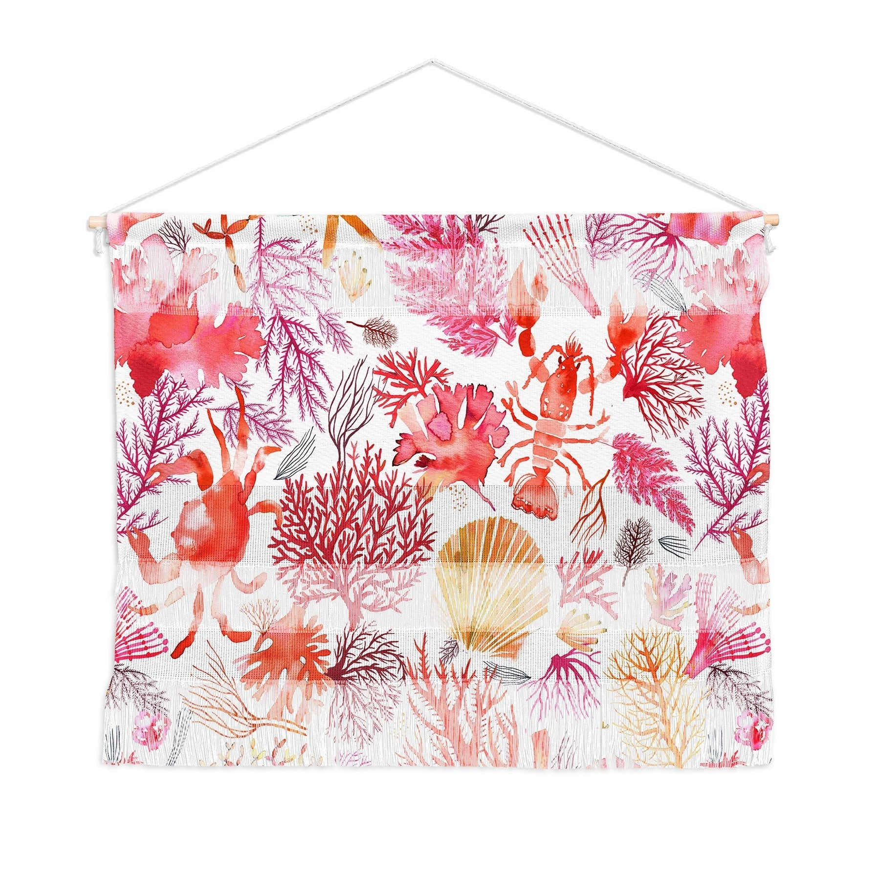 Ninola Design Botanic Retreat Coral Reef Crab Lobster Red Wall Hanging Landscape
