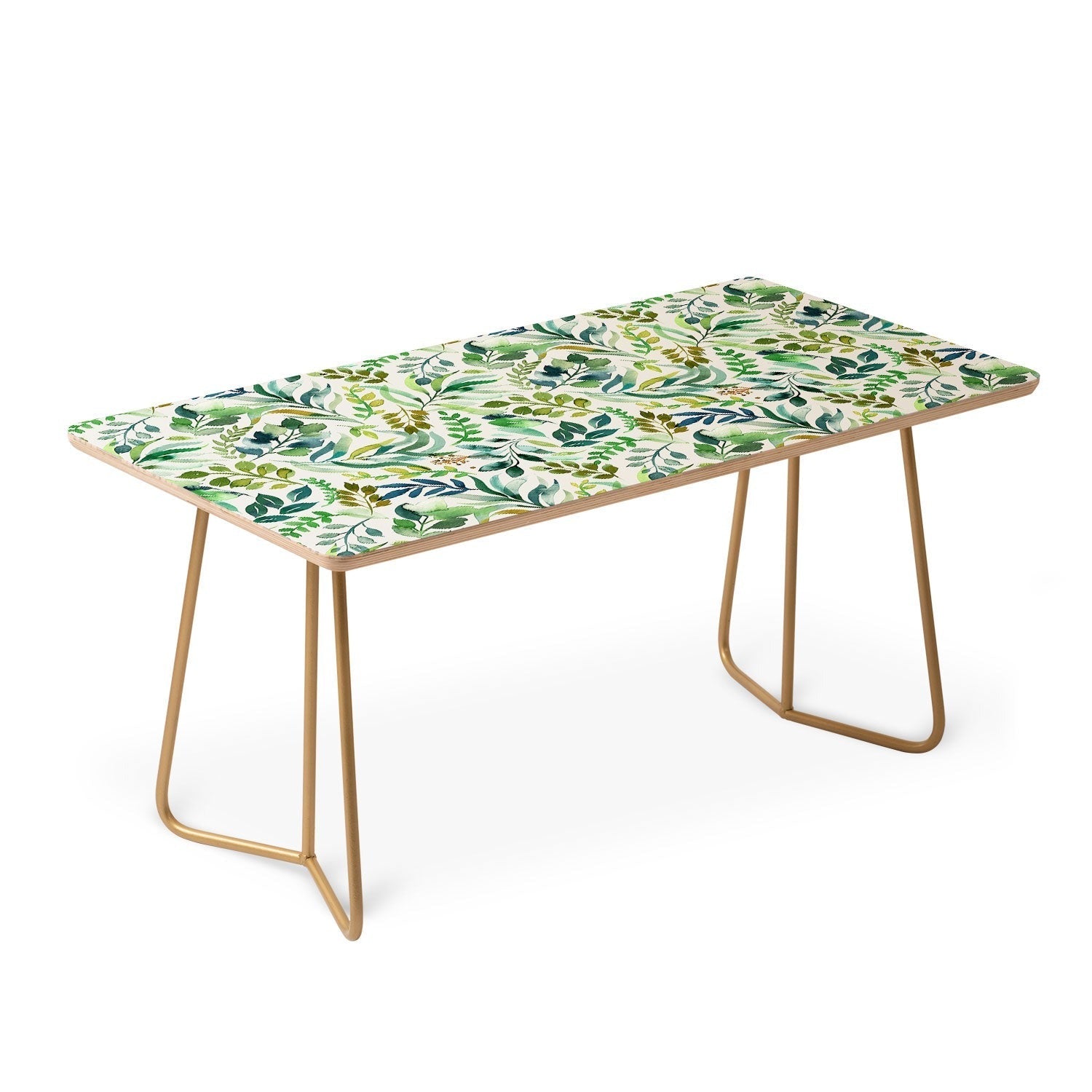 Ninola Design Botanic Retreat Loose Botanical Leaves Watercolor Green Coffee Table