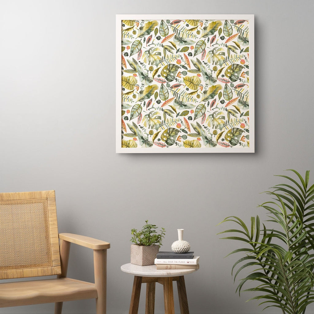 Ninola Design Botanic Retreat Tropical Jungle Leaves Botanical Green Orange Framed Wall Art