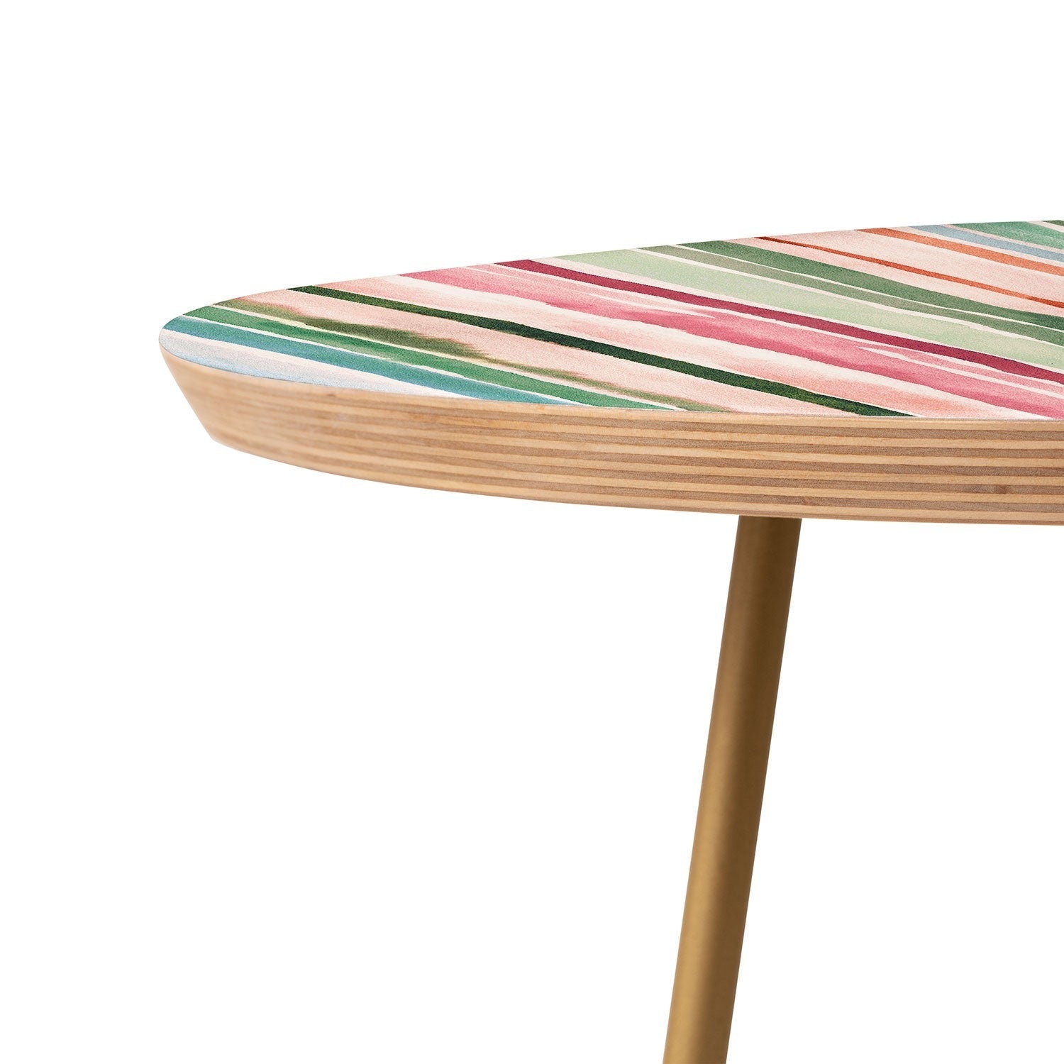 Ninola Design Botanic Retreat Watercolor Stripes Green Orange Red Round Side Table