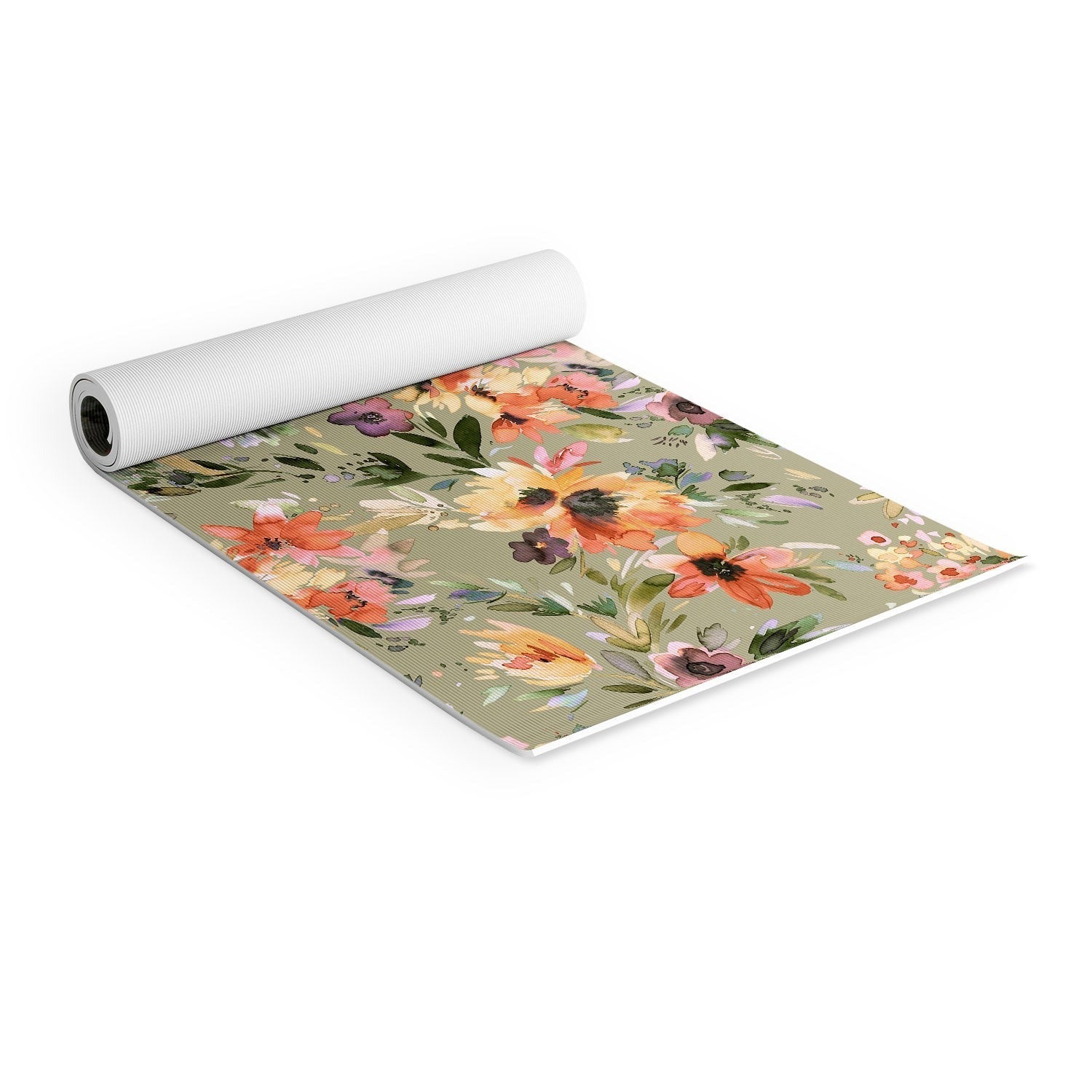 Ninola Design Botanic Retreat Painterly Tropical Flowers Sage Green Yoga Mat