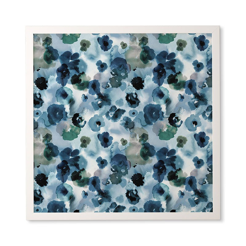 Ninola Design Botanic Retreat Ombre Abstract Watercolor Flowers Blue Navy Framed Wall Art