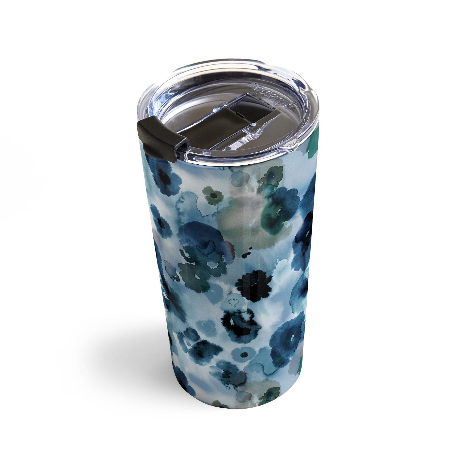 Ninola Design Botanic Retreat Ombre Abstract Watercolor Flowers Blue Navy Travel Mug