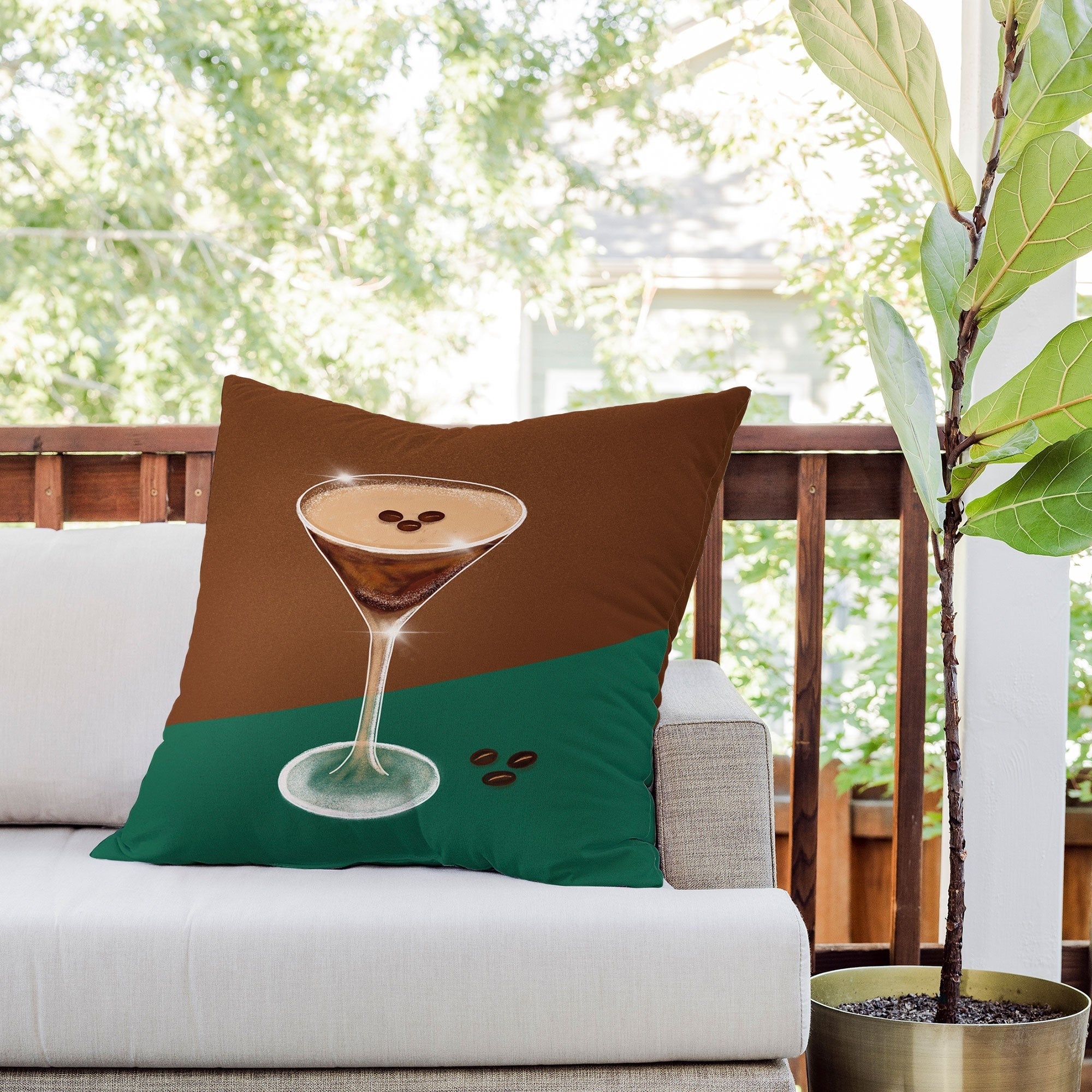 Design by Spark Expresso Martini Coffee Beans Outdoor Throw Pillow