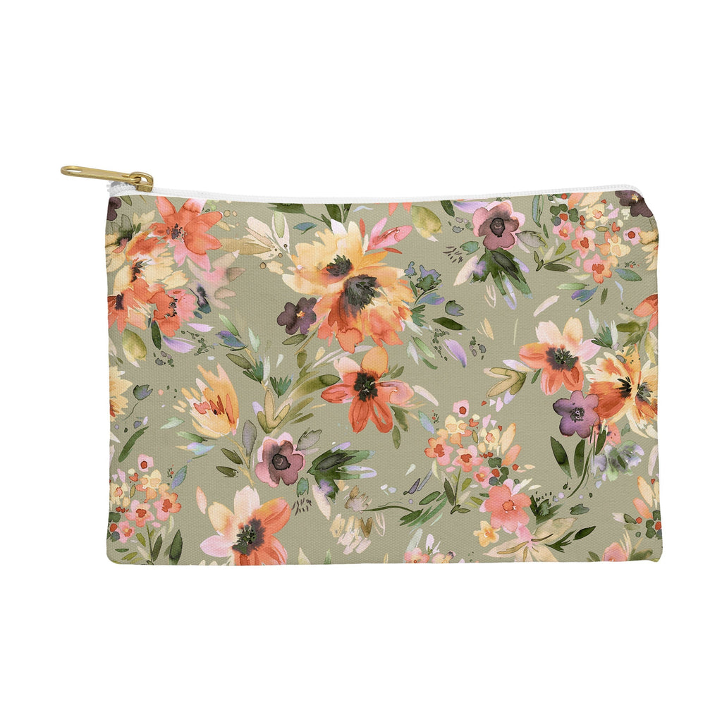 Ninola Design Botanic Retreat Painterly Tropical Flowers Sage Green Pouch