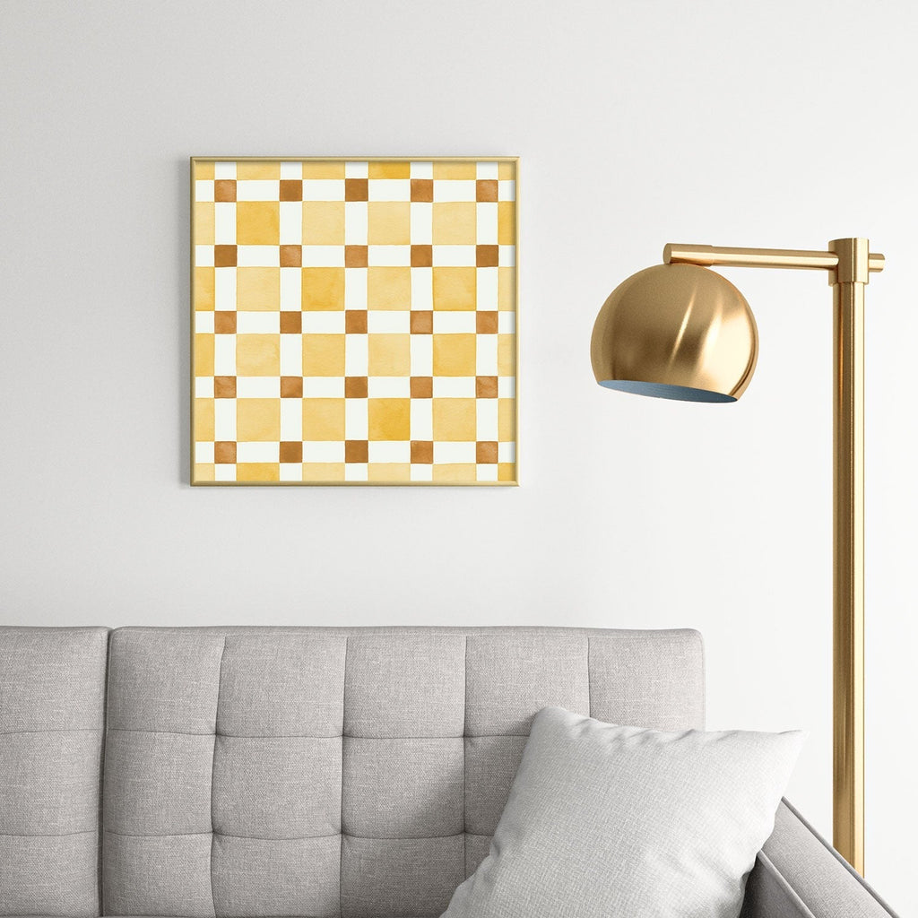 Ninola Design Everyday Artifact Checker Mosaic Tiles Geometry Yellow Square Metal Framed Art Print