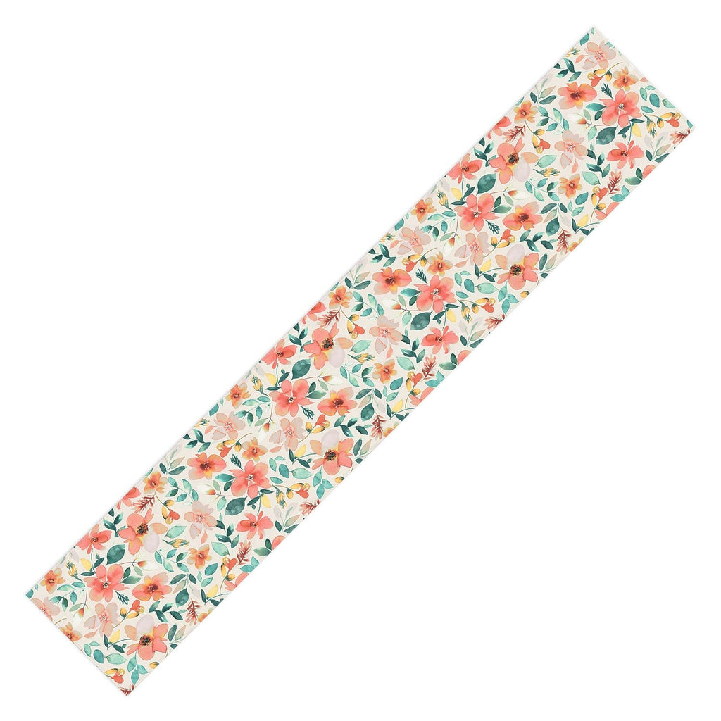 Ninola Design Botanic Retreat Tropical Whimsical Flowers Coral Green Table Runner