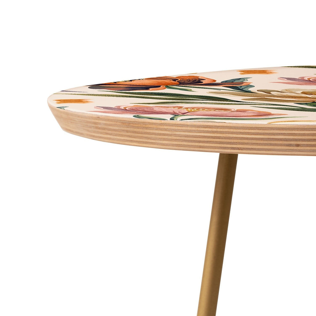 Marta Barragan Camarasa Hand Painted Peony Florals Round Side Table