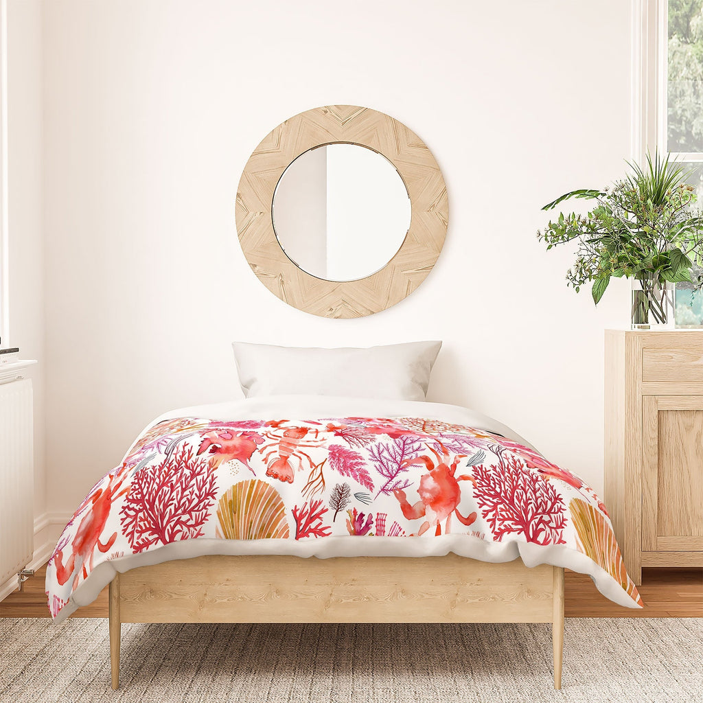 Ninola Design Botanic Retreat Coral Reef Crab Lobster Red Duvet Cover