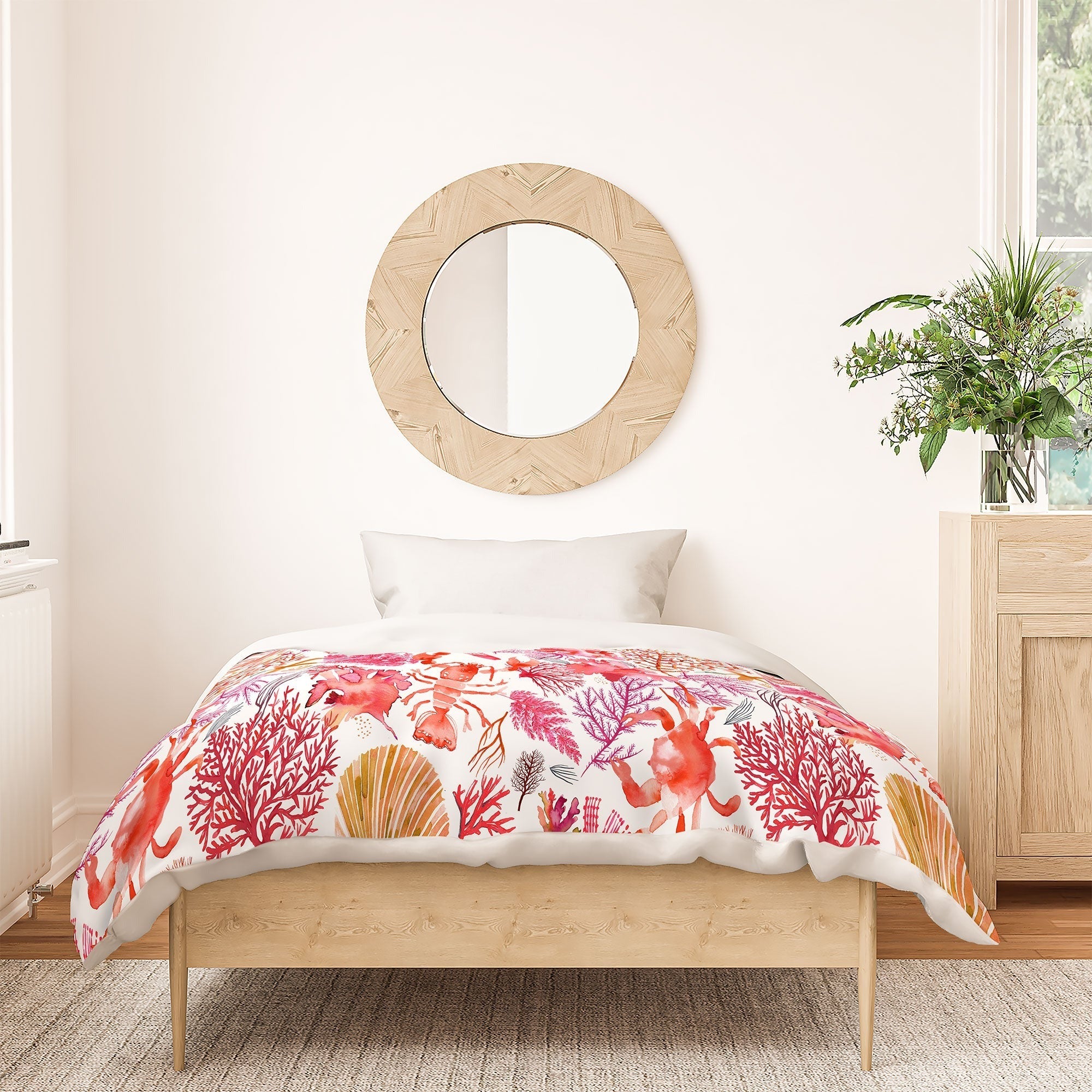 Ninola Design Botanic Retreat Coral Reef Crab Lobster Red Duvet Cover